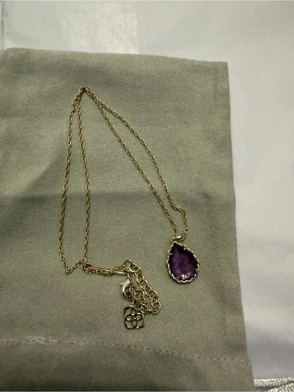Kendra Scott Gold Necklace with Purple Teardrop Pendant